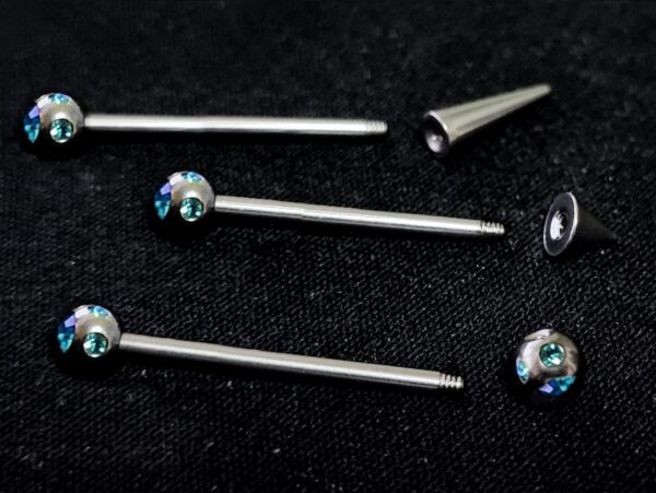 Ball/Cone/Spike Upper Ear Industrial Barbell with Multi Stone Crystals - Titanium Implant 16g 14g Ear Piercing Straight Barbell