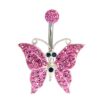 Butterfly Belly Ring, Silver Navel Piercing Studded with CZ Crystals Body Piercing 14G (1.6mm) Belly Button Ring standard size 10mm Length