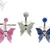 Butterfly Belly Ring, Silver Navel Piercing Studded with CZ Crystals Body Piercing 14G (1.6mm) Belly Button Ring standard size 10mm Length