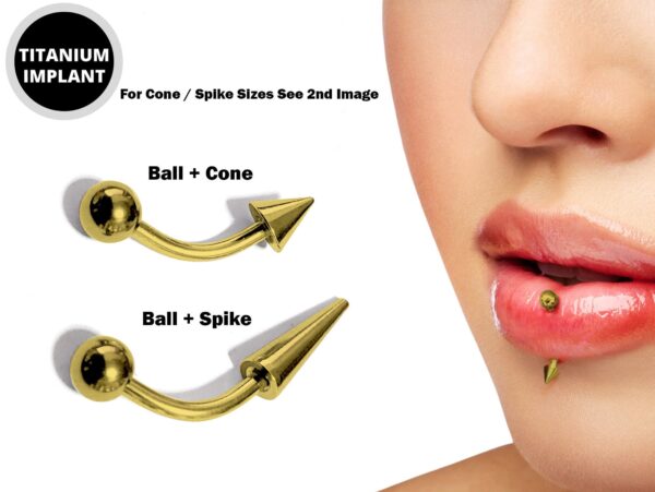 Spike Vertical Labret Stud Lip Piercings - Coloured Titanium Spikes / Cone 18g 16g 14g Curved Bar Also Piercing Stud for Anti- Eyebrow, Rook