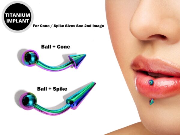 Spike Vertical Labret Stud Lip Piercings - Coloured Titanium Spikes / Cone 18g 16g 14g Curved Bar Also Piercing Stud for Anti- Eyebrow, Rook