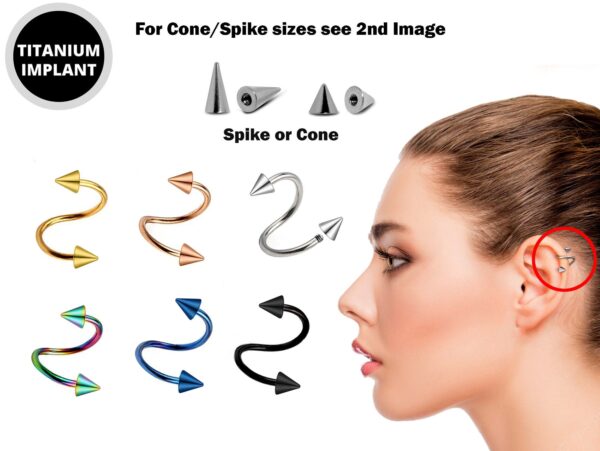 Spiral Helix Piercing, Titanium Twisted Barbell Earring 16g 14g in many Colours - Vacuum Plated - Also Piercing for Lip, Eyebrow, EarLobe