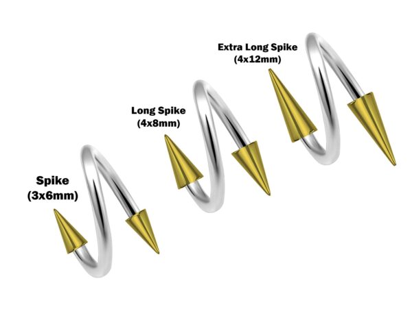 Spiral Helix Barbell, Twisted Bar with Colorful Top Spike Studs, Long Spike and Extra Long Spike Titanium 14G (1.6mm) Also for Lip Piercing