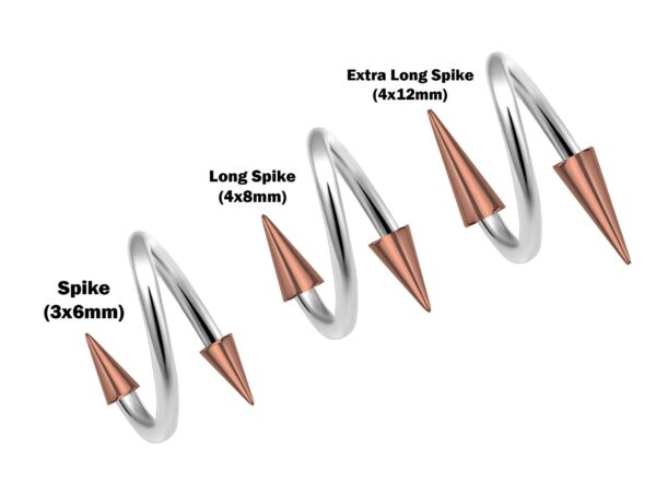 Spiral Helix Barbell, Twisted Bar with Colorful Top Spike Studs, Long Spike and Extra Long Spike Titanium 14G (1.6mm) Also for Lip Piercing
