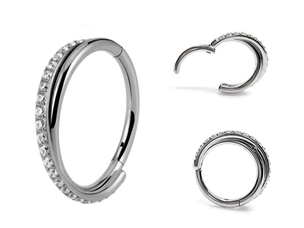 Clicker Earrings, Helix Hoops, Cartilage Hoops 16G with CZ Crystal Setting - Titanium Implant - Ear Piercing Jewelry