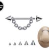 Cone / Spike Nose Bridge Barbell Upper Nose Piercing with Steel Chain - 20G 18G 16G 14G Straight Barbell - Choose Spike and Cone Size