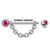 Nipple Barbell Front Gem CZ Crystal with Piercing Chain - Titanium Nipple Jewelry Studs 16g 14g Nipple Shield - Externally Threaded