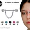 Barbell Bridge Chain Piercing with Disco Ball CZ Crystal, Titanium Barbell Studs 16g 14g Body Piercing Jewellery - Externally Threaded