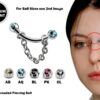 Curved Nose Bridge Piercing with Multi Stone Crystal and Steel Chain - Titanium 18g 16g 14g Curved Bar Piercing also for Eyebrow Lip Barbell