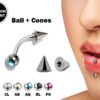 Titanium Spike Vertical Labret Stud Lip Piercings with Gem Crystal- Spikes / Cone 18g 16g 14g Curved Bar - Stud for Anti- Eyebrow, Rook