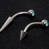 Titanium Spike Vertical Labret Stud Lip Piercings with Gem Crystal- Spikes / Cone 18g 16g 14g Curved Bar - Stud for Anti- Eyebrow, Rook
