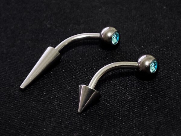 Titanium Spike Vertical Labret Stud Lip Piercings with Gem Crystal- Spikes / Cone 18g 16g 14g Curved Bar - Stud for Anti- Eyebrow, Rook