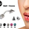 Titanium Spike Vertical Labret Stud Lip Piercings with Disco Ball Crystals- Spikes / Cone 18g 16g 14g Curved Bar for Anti- Eyebrow, Rook