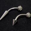 Titanium Spike Vertical Labret Stud Lip Piercings with Disco Ball Crystals- Spikes / Cone 18g 16g 14g Curved Bar for Anti- Eyebrow, Rook