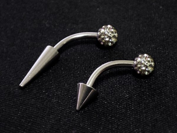 Titanium Spike Vertical Labret Stud Lip Piercings with Disco Ball Crystals- Spikes / Cone 18g 16g 14g Curved Bar for Anti- Eyebrow, Rook