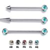 Ball/Cone/Spike Upper Ear Industrial Barbell with Multi Stone Crystals - Titanium Implant 16g 14g Ear Piercing Straight Barbell