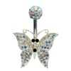 Butterfly Belly Ring, Silver Navel Piercing Studded with CZ Crystals Body Piercing 14G (1.6mm) Belly Button Ring standard size 10mm Length