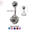 Silver Belly Bars, Navel Ring - Triple Round Crystal Belly Piercing - Prong Setting - Navel Jewelry - 14g (1.6mm) Length is 8mm - 12mm