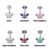 Silver Belly Button Rings, Navel Piercing Double Butterfly Belly Piercing with High Quality Crystals Navel Jewelry 14g(1.6mm)