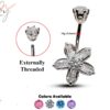 Silver Belly Bars, Navel Ring - 5 Petal Flower Belly Ring with High Quality CZ Crystals - Curved Barbell - 14g (1.6mm) Length is 8mm to 12mm