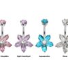 Silver Belly Bars, Navel Ring - 5 Petal Flower Belly Ring with High Quality CZ Crystals - Curved Barbell - 14g (1.6mm) Length is 8mm to 12mm