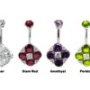 Silver Belly Bars, Belly Piercing - 4 Stones Belly Button Ring with High Quality CZ Crystals - Navel Jewelry - 14g (1.6mm) Length is 10mm