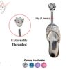 Silver Belly Button Rings, Navel Piercing - Sleeper Belly Piercing with High Quality CZ Crystals -Navel Jewelry-14g (1.6mm)