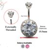 Silver Belly Button Rings, Navel Piercing - Belly Piercing with High Quality CZ Crystals - Navel Jewelry - 14g (1.6mm) Length is 8 to 10mm