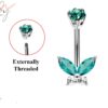 Silver Butterfly Belly Button Ring, Belly Bars- Navel Ring with High Quality Crystals - 14g (1.6mm) Length is 10mm