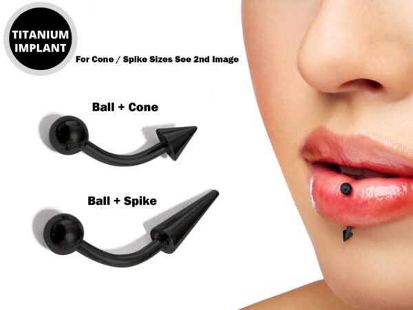 Spike Vertical Labret Stud Lip Piercings - Coloured Titanium Spikes / Cone 18g 16g 14g Curved Bar Also Piercing Stud for Anti- Eyebrow, Rook