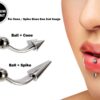 Spike Vertical Labret Stud Lip Piercings - Coloured Titanium Spikes / Cone 18g 16g 14g Curved Bar Also Piercing Stud for Anti- Eyebrow, Rook