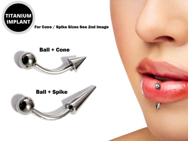 Spike Vertical Labret Stud Lip Piercings - Coloured Titanium Spikes / Cone 18g 16g 14g Curved Bar Also Piercing Stud for Anti- Eyebrow, Rook