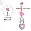 Belly Button Piercing Ring - Silver - 3 Heart Dangle with CZ Crystals Belly Rings - Belly Bar - 14g (1.6mm) Length is 10mm