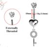 Designer Belly Bars - Silver - Heart Lock and Key Belly Rings with CZ Crystals - Belly Button Ring - 14g (1.6mm) Length is 10mm