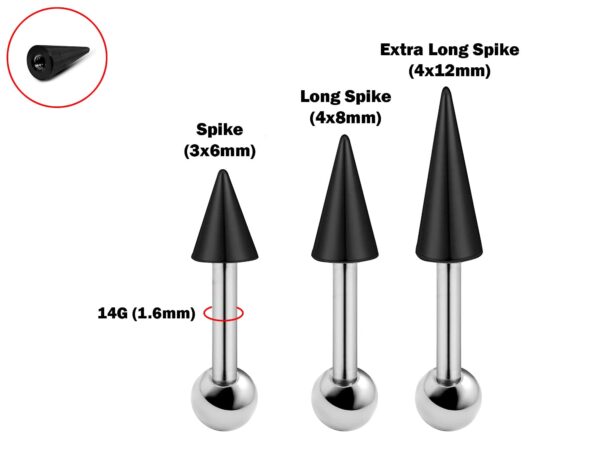 Cartilage Piercing, Spike Helix Earring with Colorful Top Spike, Long Spike & Extra Long Spike Barbell Earring - Titanium 14G (1.6mm)