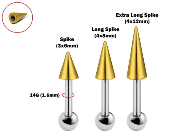 Cartilage Piercing, Spike Helix Earring with Colorful Top Spike, Long Spike & Extra Long Spike Barbell Earring - Titanium 14G (1.6mm)