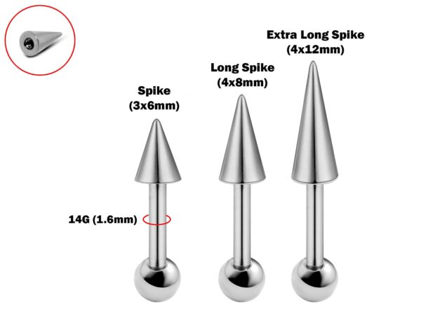 Cartilage Piercing, Spike Helix Earring with Colorful Top Spike, Long Spike & Extra Long Spike Barbell Earring - Titanium 14G (1.6mm)