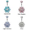 Designer Belly Bars - Silver - Autumn Floral Design Belly Ring with CZ Crystals - Navel Ring - 14g (1.6mm) Length is 10mm