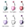 Designer Belly Button Rings- Silver - Heart Design Belly Bars with CZ Crystals - Navel Ring - 14g (1.6mm) Length is 10mm