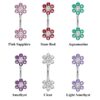 Designer Belly Rings - Silver Double Flower Navel Ring, Belly Bar, Belly Piercing with CZ Crystals - Belly Button - 14g (1.6mm)