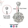 Designer Belly Bars - Silver Flower Navel Ring, Belly Bar, Belly Piercing with CZ Crystals - Navel Ring - 14g (1.6mm) Length is 10mm