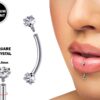 Titanium Vertical Labret Stud Lip Piercings with Prong Set Crystals Internally threaded 16g Curved Bar for Anti- Eyebrow, Rook