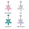 Designer Belly Bars - Silver - Jasmine Flower Center Star Belly Rings with CZ Crystals - Navel Ring - 14g (1.6mm) Length is 10mm