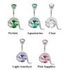 Designer Belly Rings- Silver - Gecko Lizard Design Belly Bars with CZ Crystals - Navel Ring - 14g (1.6mm) Length is 10mm