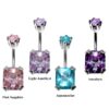 Square Shape Crystal Belly Button Piercing ,Belly Rings- Designer Belly Bars - Silver- Navel Ring - 14g (1.6mm) Length is 10mm