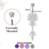 Designer Belly Bars - Silver - Elegant Flower Dangle Design Belly Ring with CZ Crystals - Navel Ring - 14g (1.6mm) Length is 10mm