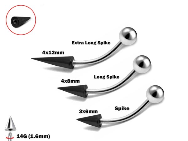 Spike Rook Piercing Jewelry Curved Bar Spike, Long Spike and Extra Long Spike Titanium 14G (1.6mm) Also for Eyebrow and Lip Piercing