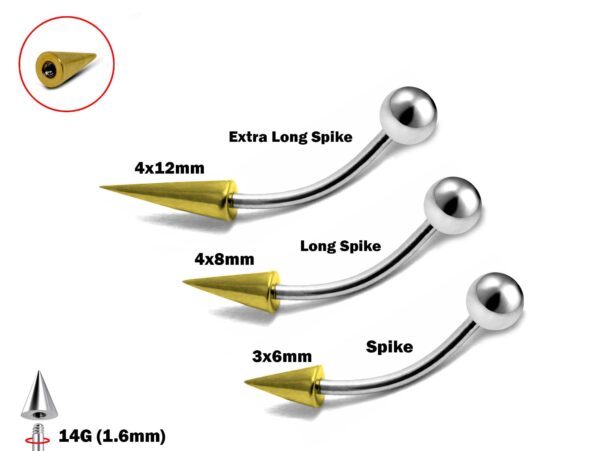 Spike Rook Piercing Jewelry Curved Bar Spike, Long Spike and Extra Long Spike Titanium 14G (1.6mm) Also for Eyebrow and Lip Piercing