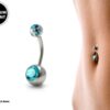 Round Belly Ring, Navel Ring - Titanium 14g with Multi Stone Ball Crystal Body Jewellery - Short and Long Belly Bars, Belly Button Piercing