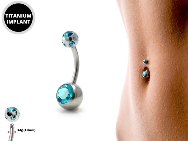 Round Belly Ring, Navel Ring - Titanium 14g with Multi Stone Ball Crystal Body Jewellery - Short and Long Belly Bars, Belly Button Piercing